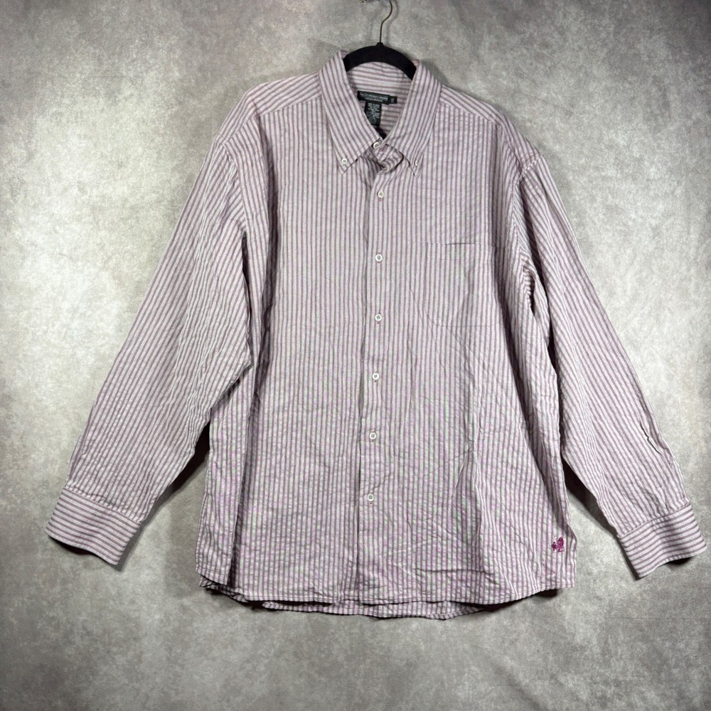 The J. Peterman Company Button Down Shirt Mens XXL Red White Striped Oxford